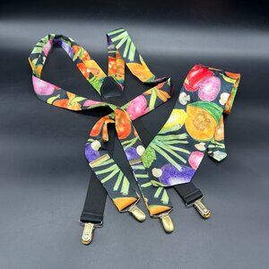 Vintage Necktie Suspenders Set 1990s Fruit Veggie Tie USA Kitschy Colorful